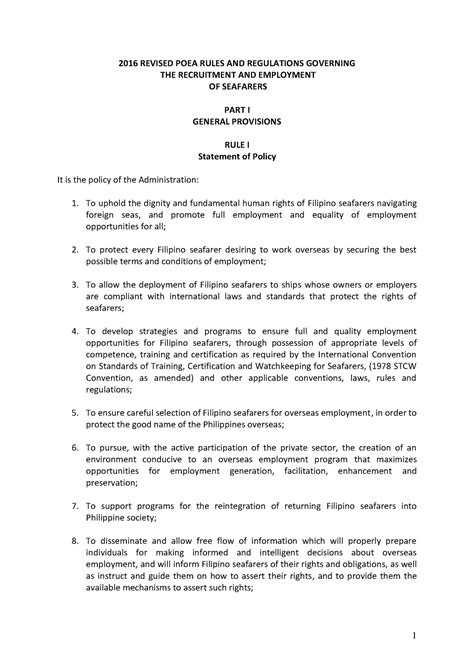 POEA Rules and Regulations Governing the Recruitment and .